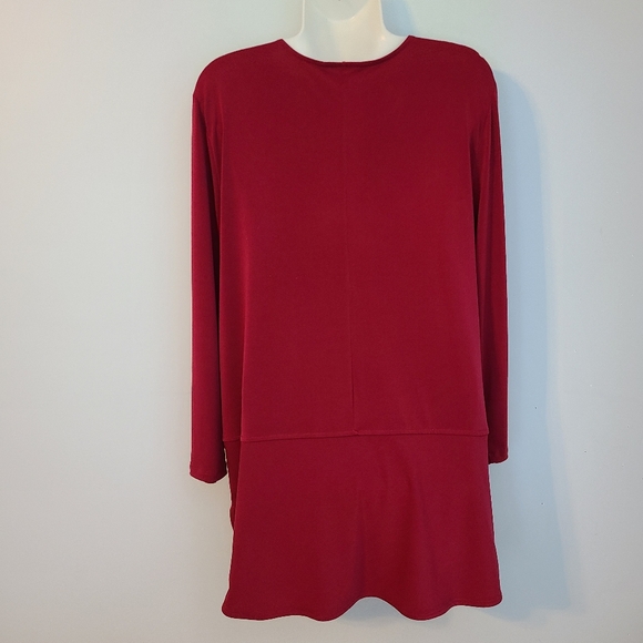 Lauren Ralph Lauren Red Tunic Womens XL 3/4 Sleeve Split Hem Key Neck Side Vents - Picture 2 of 8